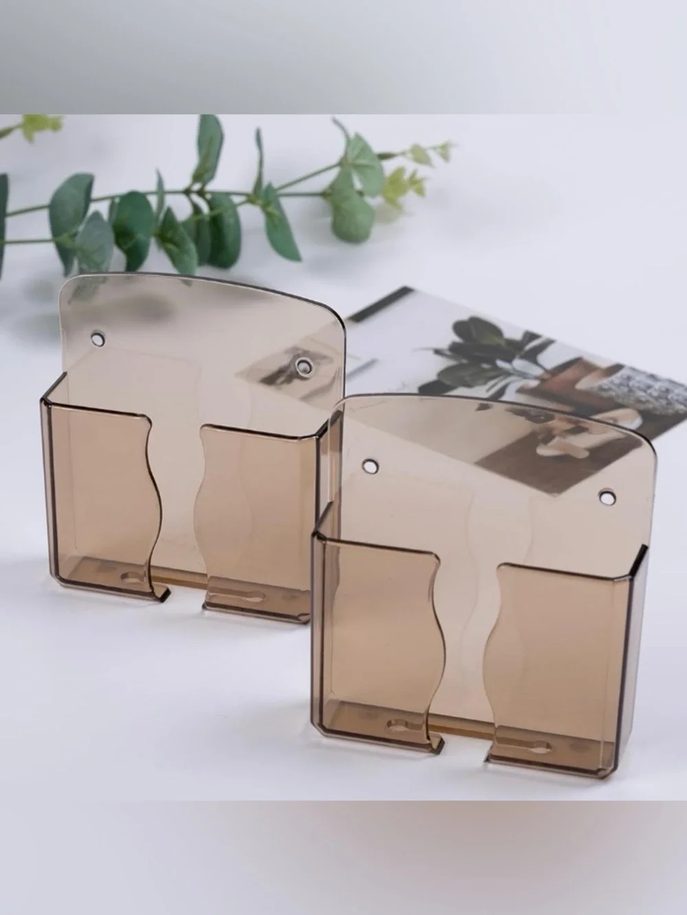 💞 New Set of 2 Smokey Brown Wall Mounted Cell Phone & Small Accessories Holders